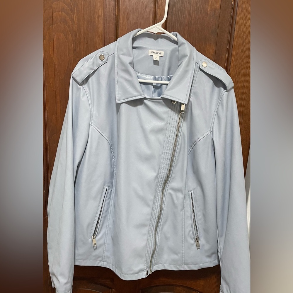 Westport women’s  size  3X light blue Vegan leather Moto jacket